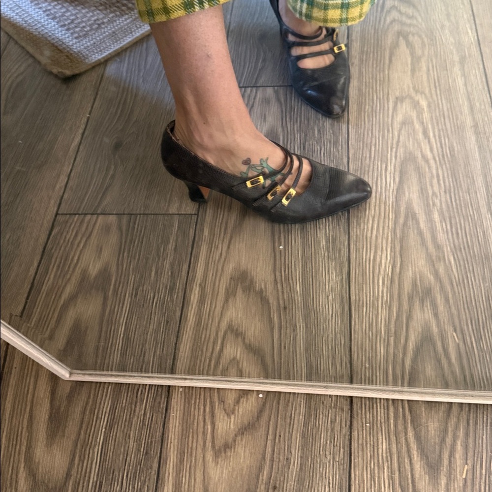 Salvatore Ferragamo Brown Mary Jane pointed Leather Pointed Toe Buckle Pumps